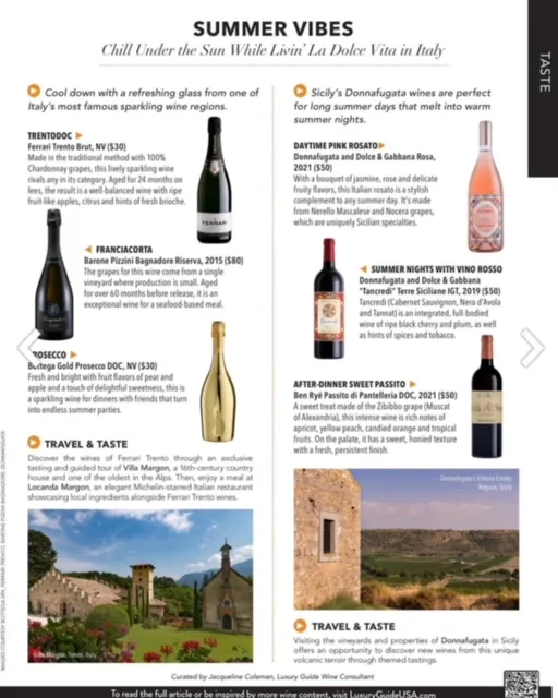 Sip Through the Seasons Article in Luxury Guide USA Magazine