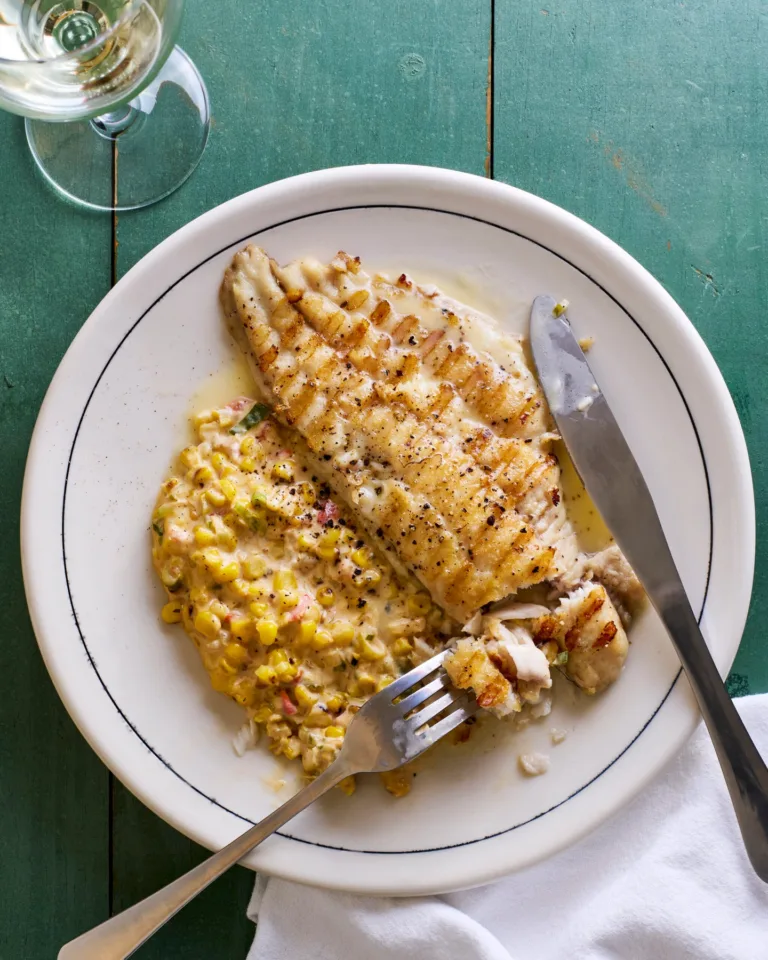 Grilled Catfish with Beurre Blanc and Maque Choux