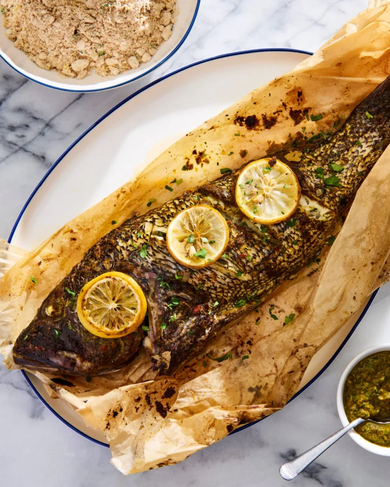 Baked Fish with Chermoula and Onion Farofa