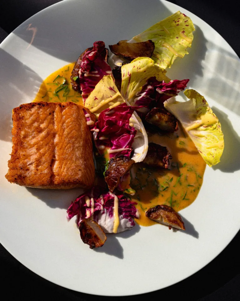 Skillet Salmon with Sunchokes, Radicchio, and Curry Butter