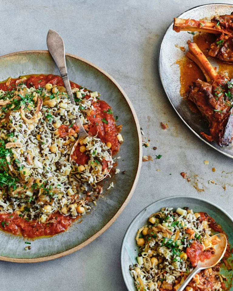 Koshari (Egyptian Lentils, Pasta, and Rice)